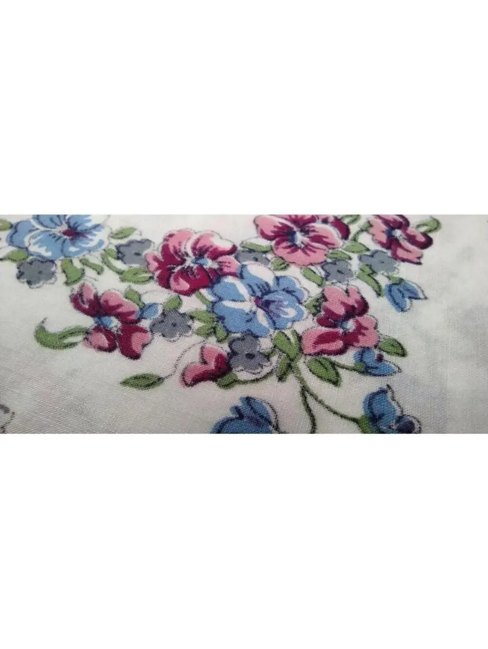 Vintage Hankie Cotton Gray White Floral Periwinkle Floral Handkerchief Placemat